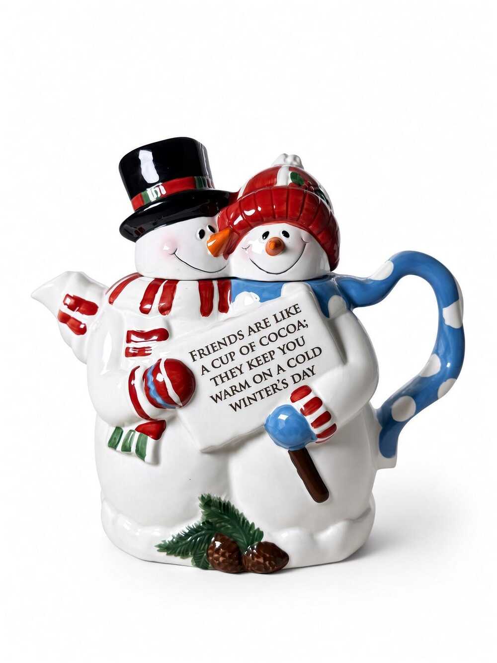 Houston Harvest Snowman Couple Teapot Novelty Christmas Ceramic Cocoa Decor